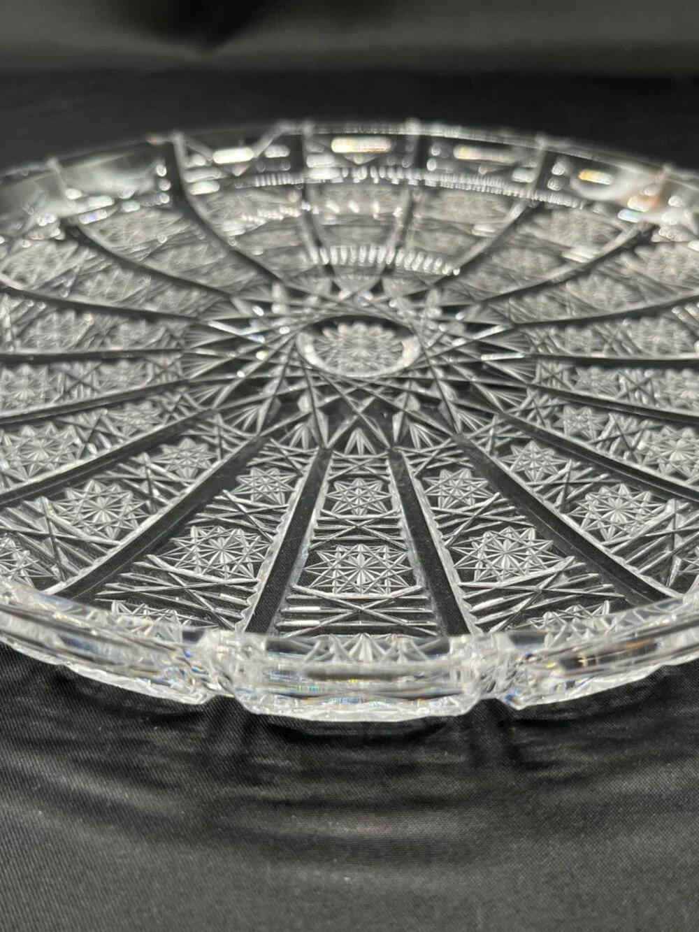 Vintage Bohemian Hand-Cut 24% Lead Crystal Serving Plate or Platter
